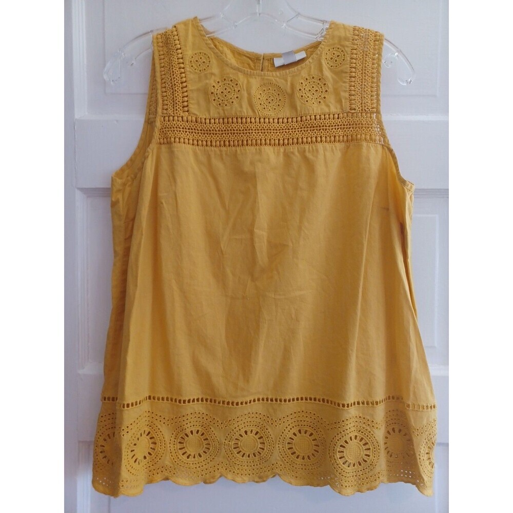 J. Jill mustard gold embroidered cotton blouse XS sleeveless top tank boho indie